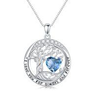 wholesale TOUPOP Valenitnes Day Gifts, Tree Of Life Birthstone Necklaces For Women, White Gold Gold Plated 925 Sterling Silver Celtic Jewelry Austrian Crystal Pendant Necklace, Anniversary Wedding Jewelry Irish Birthday Gifts -color_name:12-Dec-Turquoise