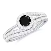 TOUPOP Sterling Silver Agate Moissanite Black Onyx Wedding Ring Set-style_name:B Black Onyx Moissanite Ring