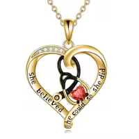 TOUPOP Sterling Silver Birthstone Stethoscope Necklace Gift For Nurse-style_name:07 July-Ruby-Yellow Gold Plated