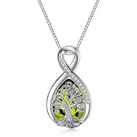 TOUPOP Sterling Silver Birthstone Tree Of Life Teardrop Infinity Necklace-color_name:08 August Birthstone
