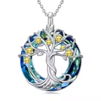 TOUPOP Sterling Silver Blue Crystal Tree Of Life Birthstone Necklace-color_name:11-November-Citrine
