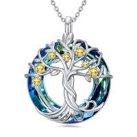 wholesale TOUPOP Tree Of Life Birthstone Necklace 925 Sterling Silver Irish Celtic Tree Jewelry With Blue Crystal Birthday Christmas Gifts For Women Wife Mom -color_name:11-November-Citrine