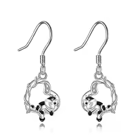 TOUPOP 925 Sterling Silver & Stone Dragonfly Cat Cow Dangle Drop Earrings-style_name:Cow