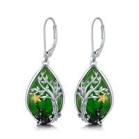 wholesale Natural Jade Earrings For Women 14k Gold Plated Sterling Silver Round Jade Jewelry Birthday Christmas Gifts For Women Mom Her -style_name:D-Cat-White Gold
