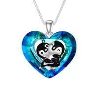 TOUPOP Sterling Silver Crystal Penguin Necklace Jewelry Gift For Women-color_name:Penguin Necklace with Heart Crystal
