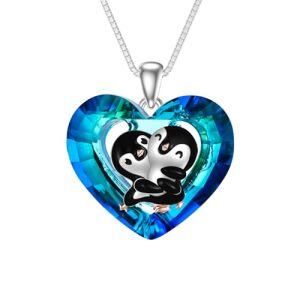 Penguin Necklace with Heart Crystal