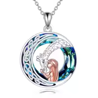 TOUPOP Sterling Silver Crystal Giraffe Necklace Charm Pendant-style_name:Blue Circle Crystal-Moon