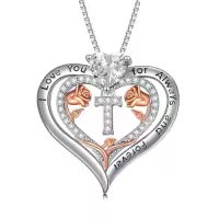 TOUPOP Sterling Silver & Rose A-Z Initial Pendant Necklace-style_name:Letter T