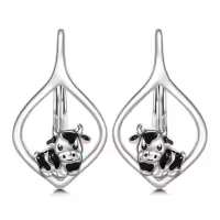TOUPOP Sterling Silver Stone Animal Leverback Hoop Earrings-style_name:Cow