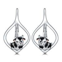 wholesale TOUPOP 925 Sterling Silver Animal Earrings For Women | Hypoallergenic Leverback Hoop Earrings | Christmas Anniversary Birthday Jewelry Gifts For Mom Wife Girlfriend Sister Friend -style_name:Cow