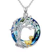 TOUPOP Sterling Silver Crystal Tree Of Life Chicken Duck Goose Necklace-style_name:1 Duck