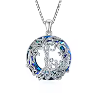 TOUPOP Sterling Silver Crystal Tree Of Life Necklace For Women-color_name:C-Mother and 3 Child-Blue Crystal