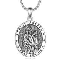 TOUPOP Sterling Silver Four Way Cross St Michael St Christopher St Benedict St Joseph St Francis Pendant Necklace-style_name:1- St Joseph-Sliver