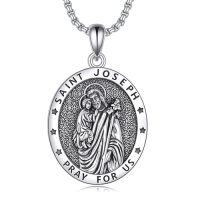 wholesale Patron Saint Necklace S925 Sterling Silver Four Way Cross Necklace St Michael/st Christopher/st Benedict/st Joseph/st Francis Pendant, Religious Protection Necklace For Men Women Birthday Father's Day Anniversary -style_name:1- St Joseph-Sliver