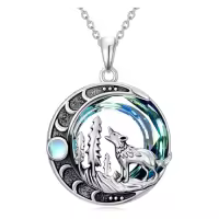 TOUPOP Sterling Silver Crystal Wolf Celtic Moon Pendant Necklace Gift-style_name:Mountain Wolf