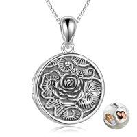wholesale Locket Necklace 925 Sterling Silver Rose/tree Of Life Pendant Locket Necklace For Women Men Family Photo Locket Pendant Fathers Day Birthday Gifts Anniversary Christmas Gifts For Women -style_name:Rose