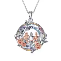 TOUPOP Sterling Silver Crystal Sister Rose Flower Sisters Necklace-color_name:A-5 Sister-Purple Crystal