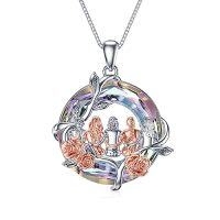 wholesale TOUPOP Sister Christmas Gifts From Sister Rose Flower Sisters Necklace Sterling Silver Crystal Jewelry Birthday Gifts For Women Best Friend Friendship -color_name:A-5 Sister-Purple Crystal