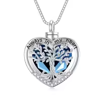 TOUPOP Sterling Silver Tree Of Life Urn Necklace For Ashes Memorial Keepsake-color_name:B-Heart Tree of Life-Blue Crystal A