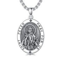 wholesale TOUPOP Christmas Gifts For Men 925 Sterling Silver Saint Amulet Necklace For Men Women Protection Medal Pendant Religious Necklace Catholic Jewelry Birthday Gifts For Father Son Husband Grandfather Police -style_name:J01-St Peter