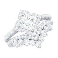 wholesale TOUPOP Princess Cut Wedding Ring Set For Women 10k 14k 18k Solid Gold Moissanite Bridal Ring Set Engagement Ring Set Anniversary Promise Rings For Her With Text Engraving -style_name:A Moissanite Ring