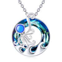 wholesale TOUPOP Sea Turtle/mermaid/dolphin/shell/starfish/conch/seahorse Necklace For Women Sterling Silver Ocean Pendant Necklace With Crystal Ocean Beach Charm Jewelry Birthday Christmas Gifts -style_name:Style 7-Octopus-Blue Crystal