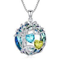 wholesale TOUPOP S925 Sterling Silver Family Celtic Tree Of Life Pendant Necklaces With 2 Heart Birthstone With Blue Austrian Crystal Jewelry Birthday Anniversary Christmas Gifts For Her Wife Girlfriend Mom (18k Real White Gold Filled) -color_name:03-08-Mar-Aug Birthstone