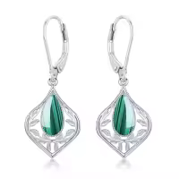 TOUPOP Sterling Silver Gemstone Filigree Teardrop Leverback Earrings-color_name:C-Malachite
