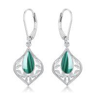 wholesale Filigree Teardrop Earrings 925 Sterling Silver Gemstone Leverback Earrings Jewelry Birthday Christmas Gifts For Women -color_name:C-Malachite