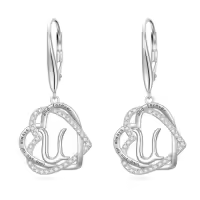 TOUPOP Sterling Silver & Stone Double Heart Dangle Earrings Birthday Christmas Gifts-style_name:Initial U