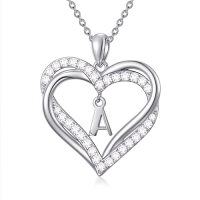 wholesale TOUPOP Heart Initial Necklace 925 Sterling Silver Initial A-z Letter Pendant Necklace Double Heart Jewelry Anniversary Birthday Christmas Gifts For Women Her Wife Girlfriend -style_name:Heart Initial A