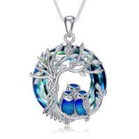 wholesale TOUPOP Owl/hummingbird Tree Of Life Necklace Sterling Silver Crystal Pendant Necklaces Jewelry Gifts For Women -color_name:03-Owls Family of 3