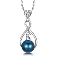 TOUPOP Sterling Silver Black Freshwater Pearl Infinity Letter Pendant Necklace-style_name:Letter K