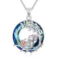TOUPOP Sterling Silver Crystal Tree Of Life Hummingbird Dragonfly Necklace-style_name:Two Elephant