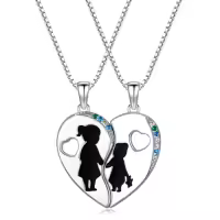 TOUPOP Sterling Silver & Stone Family Sister Mom Necklace Mother's Day Gift-style_name:Set-Big & Little Sister Necklace