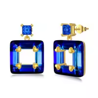 TOUPOP Sterling Silver Cubic Zirconia Stud Earrings For Women Gifts-style_name:Square Blue Crystal