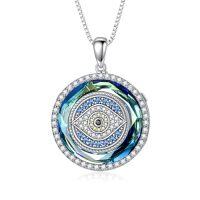 wholesale TOUPOP Evil Eye Necklace Women Sterling Silver Blue Eye Protection Crystal Pendant Luck Jewelry Gifts For Her, 18" With 2" Extender -color_name:Blue