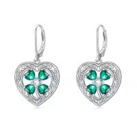TOUPOP Sterling Silver Shamrock Earrings Irish Celtic Clover Jewelry For Women-style_name:Heart