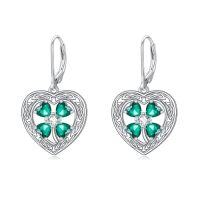 wholesale TOUPOP St Patricks Day Gifts Shamrock Earrings 925 Sterling Silver Irish Celtic Earrings Luck Clover Jewelry For Women -style_name:Heart