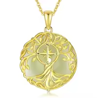 TOUPOP 14K Gold Plated Sterling Silver Jade Tree Of Life Necklace Celtic Family Jewelry Gift-style_name:Compass
