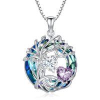 wholesale TOUPOP S925 Sterling Silver Family Celtic Tree Of Life Pendant Necklaces With 2 Heart Birthstone With Blue Austrian Crystal Jewelry Birthday Anniversary Christmas Gifts For Her Wife Girlfriend Mom (18k Real White Gold Filled) -color_name:04-06-Apr-Jun Birthstone