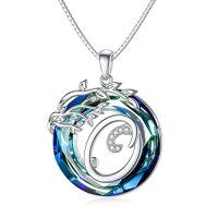 wholesale TOUPOP Valentines Day Gifts For Women S925 Sterling Silver Tree Of Life Initial A To Z Letter Pendant Necklace With Blue Circle Crystal Jewelry For Women Her Mom Birthday Christmas Gifts -style_name:Alphabet O
