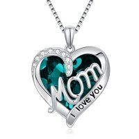 wholesale TOUPOP Gifts For Mom Sterling Silver Heart Crystal Necklace I Love You Mom Jewelry Anniversary Birthday Christmas Gifts For Women Mother Mama Grandma -color_name:05-May - Emerald
