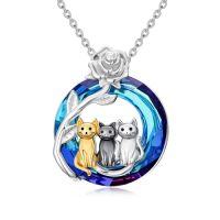 wholesale TOUPOP Cat Gifts For Women S925 Sterling Silver 1-3 Cats Necklace Crysal Pendant, Christmas Gifts For Women Mom Grandma Wife -style_name:3 cats with rose