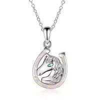 TOUPOP Sterling Silver & Stone Horse Lover Necklace Gift for Women-color_name:White Opal