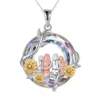 TOUPOP Sterling Silver Crystal Sister Rose Flower Sisters Necklace-color_name:Sunflower-4 Sister-Purple Crystal