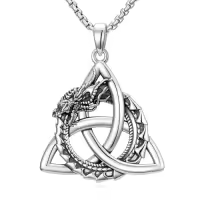 TOUPOP Sterling Silver & Stone Men's Dragon Cross St Christopher Necklace-style_name:05-Celtic-Dragon