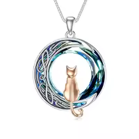 TOUPOP Sterling Silver Blue Crystal Cats On The Moon Pendant Necklace-color_name:1 Cat(Rose Gold)-Blue Crystal-01-C