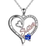 TOUPOP Sterling Silver & Birthstone I Love You Forever Sister Pendant Gift-color_name:09 Sep - Sapphire