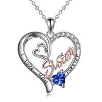 wholesale Gifts For Sister 925 Sterling Silver Birthstone Pendant I Love You Forever Sister Birthday Gifts, Personalized Sisters Jewelry For Women -color_name:09 Sep - Sapphire